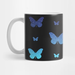 Blue Ombre Faux Glitter Butterflies Mug